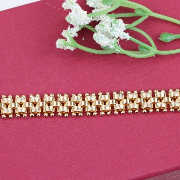 "Elegant Rose Gold Wide Link Bracelet with Beaded Edge Design, XPBL0859 - Picture 5 of 12